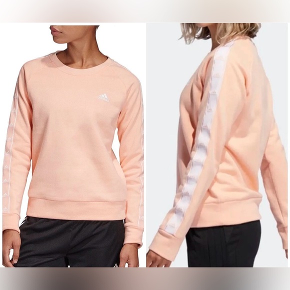 Adidas Tiro Tape Crew Neck Sweatshirt in Glow Pink - Picture 1 of 5